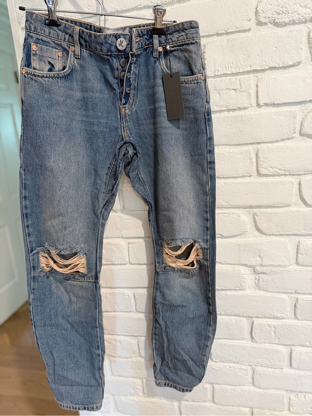 One Teaspoon Colorado Blue Denim Jeans with intentional holes at knees
